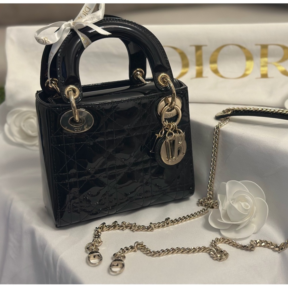 Mini Lady Dior Bag in Black Patent Cannage - Pristine/mint condition